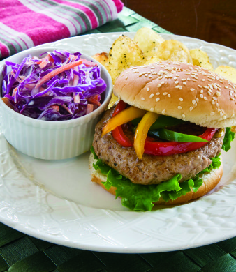 Veal Burger with Sauteed Peppers